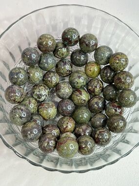 Polished Green and Red Dragons Blood Stone Spheres - Set of Marbles